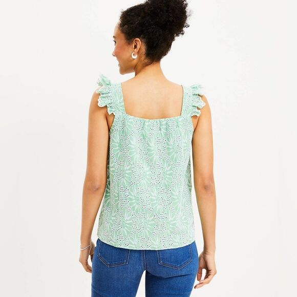 Loft Eyelet Ruffle Square Neck Tank Top - Picture 2 of 7